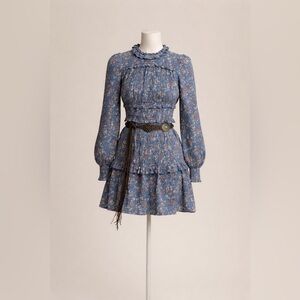Listicle Blue Floral Boho Mini Dress | NWT | Smocked Long Sleeve